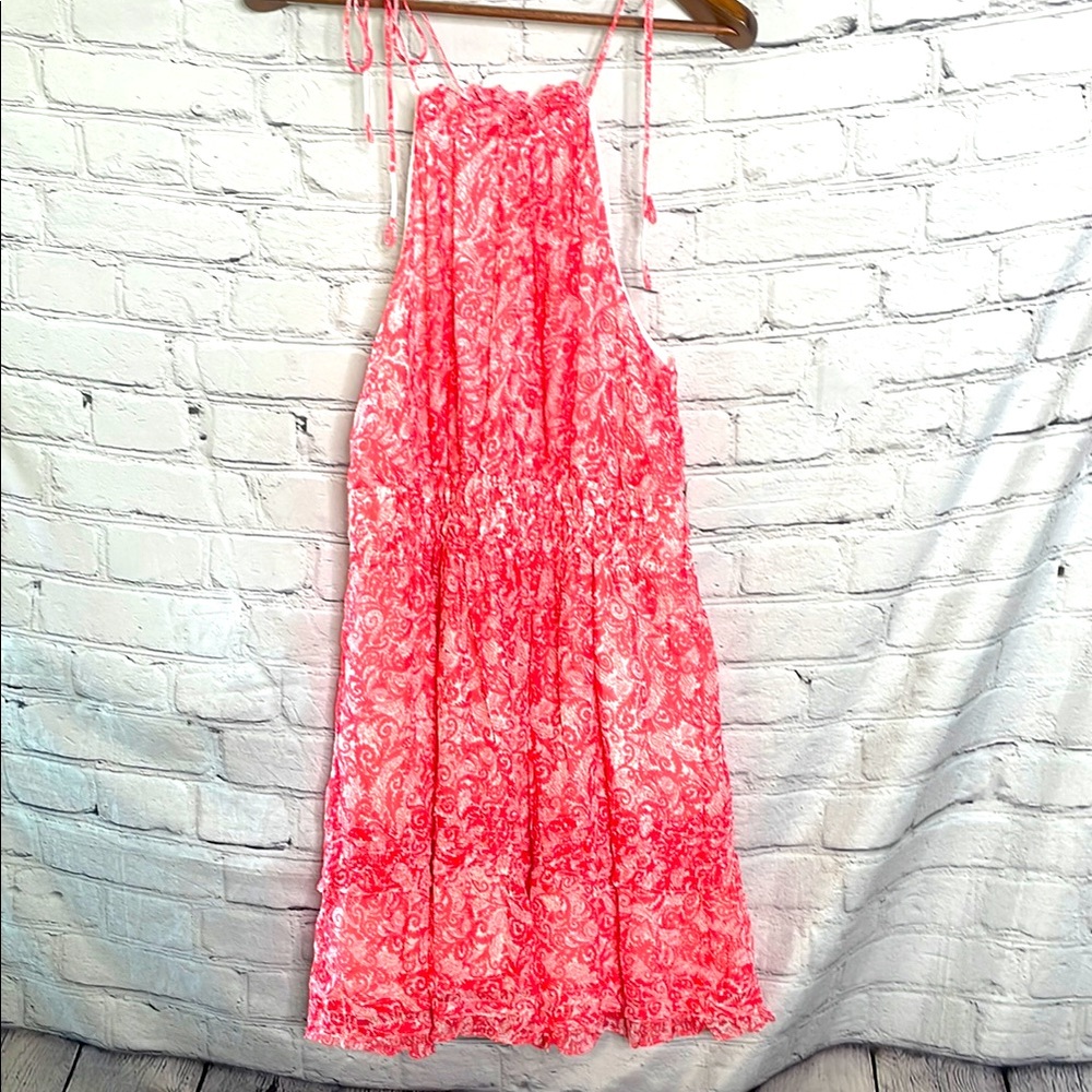 Anthropologie Floral Pink Sleeveless Ruffle Hem Dress Size Medium Brand New